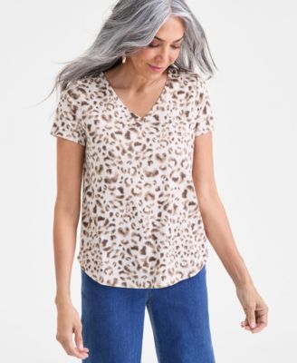 Style & Co - Women's Leopard-Print V-Neck Short-Sleeve T-Shirt