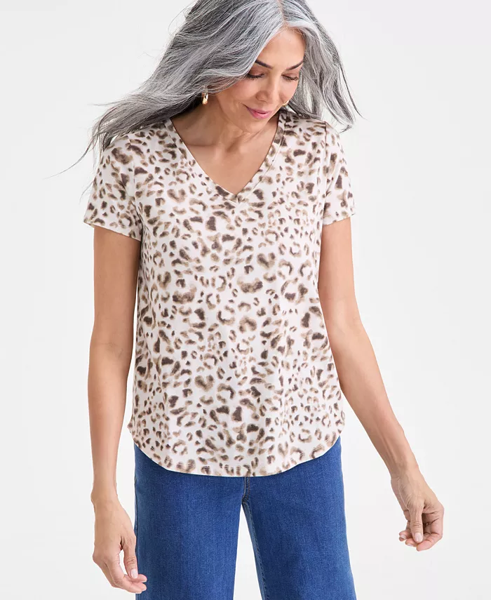 Women's Printed Short-Sleeve V-Neck T-Shirt - thumbnail 4