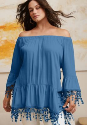 Women's Crochet Fringe Trim Tunic