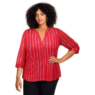 Women's Plus Size Split-Neck Foil Top