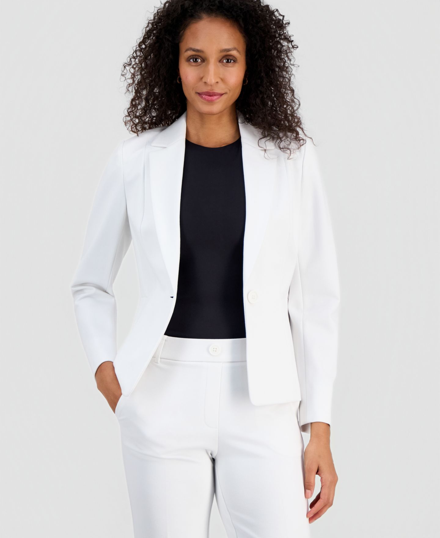 Женский пиджак Kasper Compression One-Button Long-Sleeve Blazer, цвет: Ванильный ледяной — фото 1