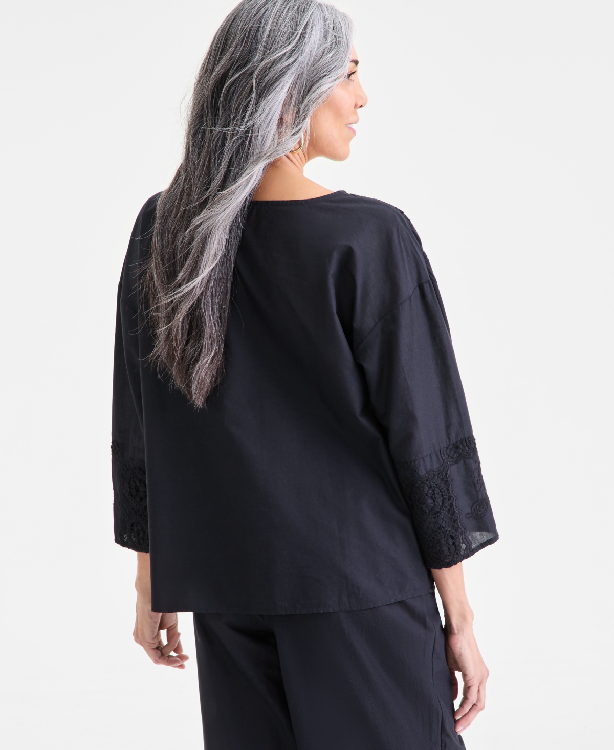 Style & Co . Women's Crochet Patchwork Top, Macy's Exclusive In Black