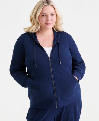 Plus Size Waffle-Knit Zip-Up Hoodie
