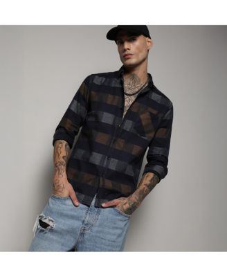 Men's Grey & Olive Green Gun Club Check Shirt