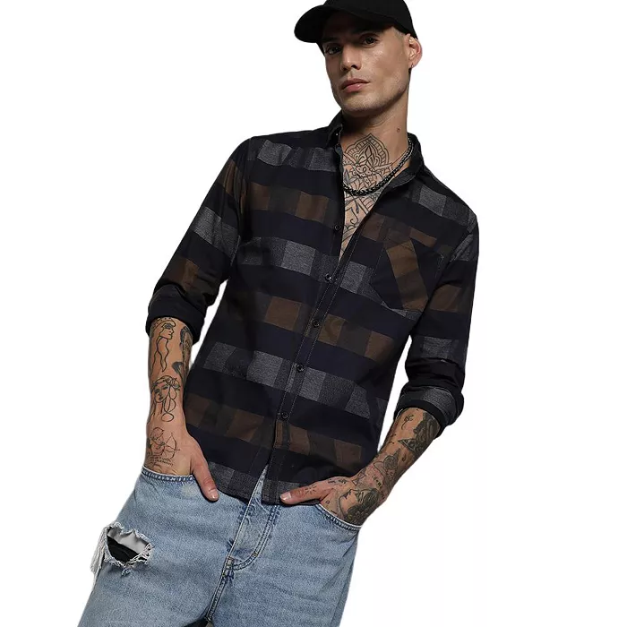 Men's Grey & Olive Green Gun Club Check Shirt - thumbnail 2