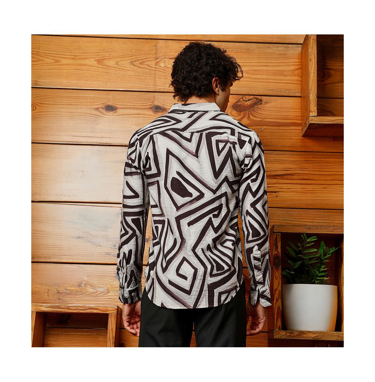 Campus Sutra Men's Onyx Black & Cloud Grey Abstract Breezy Shirt