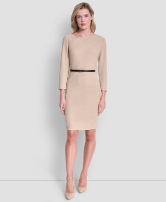 Women's 3/4 Sleeve Asymmetric Neck Sheath Dress
