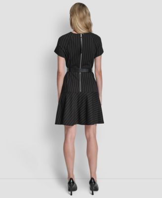 Women's Short Sleeve Jewel Neck Flounce Hem Dress