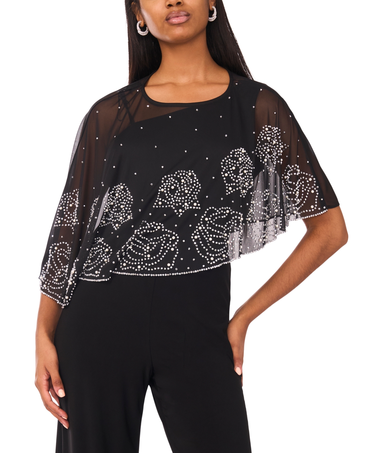 Msk Women's Asymmetrical Cape Crewneck Jumpsuit In Black