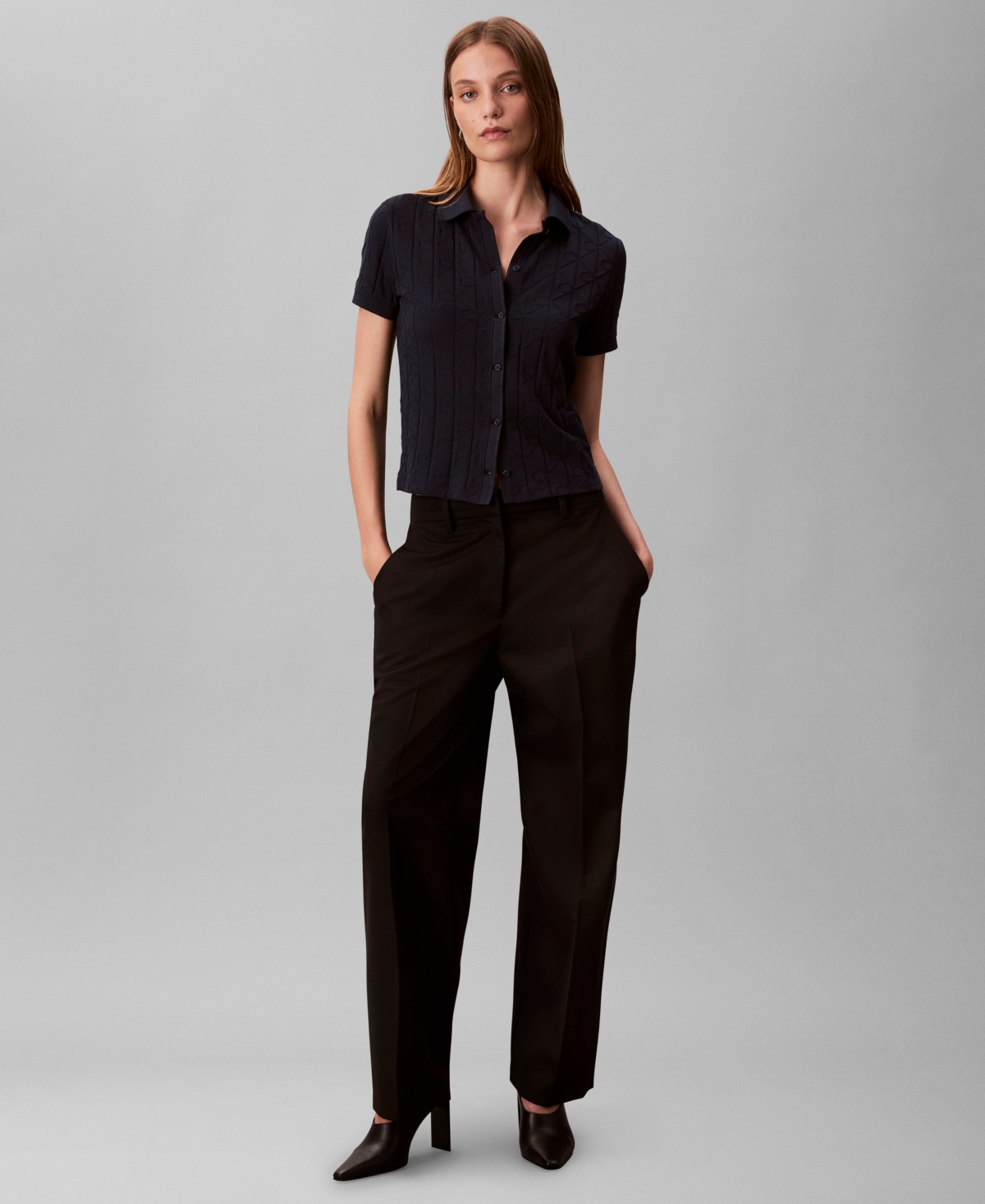 Calvin Klein Jeans Women's Monogram Logo Jacquard Polo Top