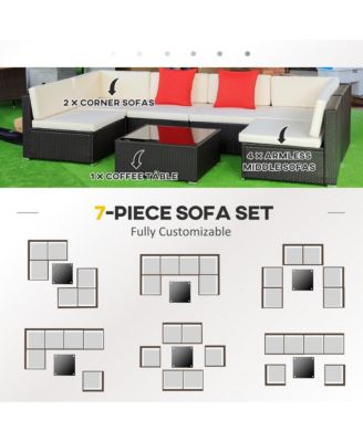 7pcs Outdoor Patio Wicker Conversation Set, Sectional Sofa