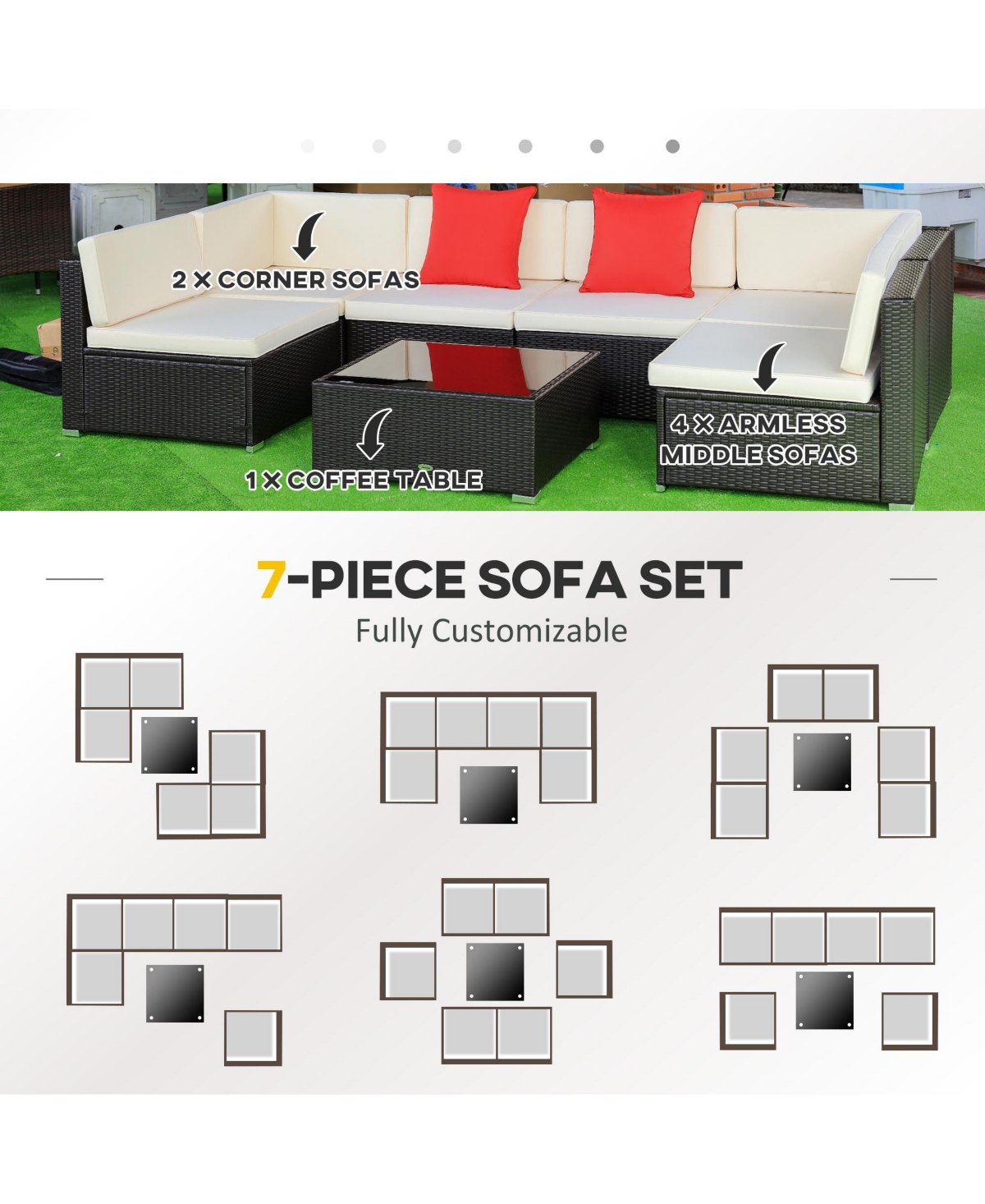 Outsunny 7pcs Outdoor Patio Wicker Conversation Set, Sectional Sofa