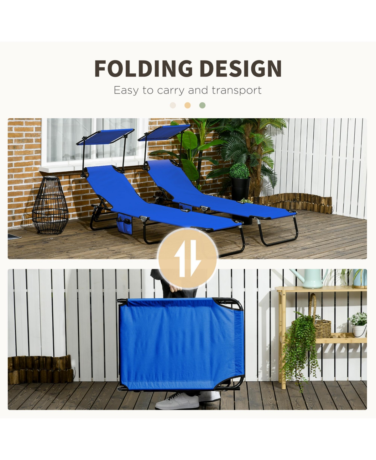 Outsunny 2-piece Chaise Lounge w/ Adjustable Backrest and Sunshade, Blue