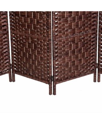 Folding 6-Panel Wicker Room Divider with Poplar Wood Frame and Dual Hinges, 106.3"x70.9"