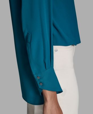 Women's Long-Sleeve Hi-Low Faux-Wrap Top