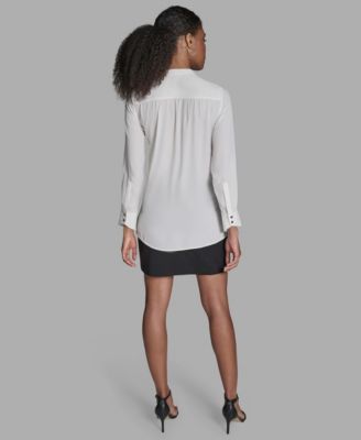 Women's Long-Sleeve Hi-Low Faux-Wrap Top