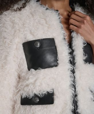 Women's Cropped Curly Shearling 3/4-Sleeve Jacket