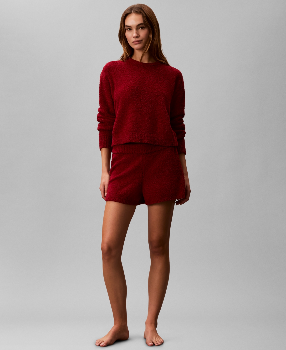 Calvin Klein Women's Cropped Plush Lounge Sweatshirt In Red