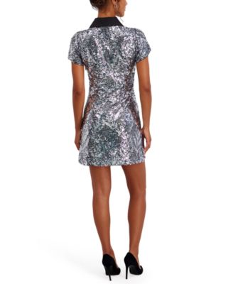 Women's Sequin Collared Mini Dress