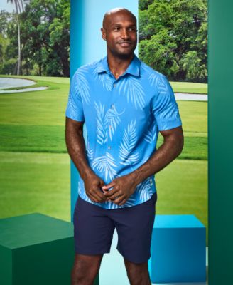 Men's Botanical Print Short-Sleeve Button-Down Woven Golf Shirt