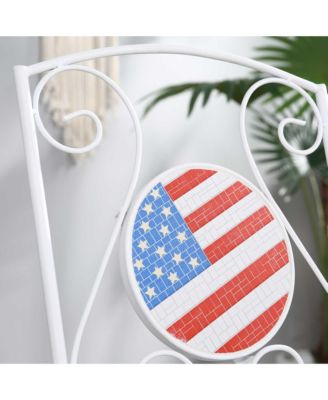 3 Piece Outdoor Patio Dining Bistro Set, 2 Folding Chairs, American Flag Stone Mosaic, Folding Center Table for Garden, Poolside, Porch