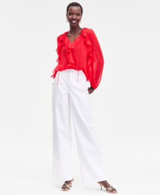 Women's Ruffle-Trim V-Neck Blouse, Macy's Exclusive