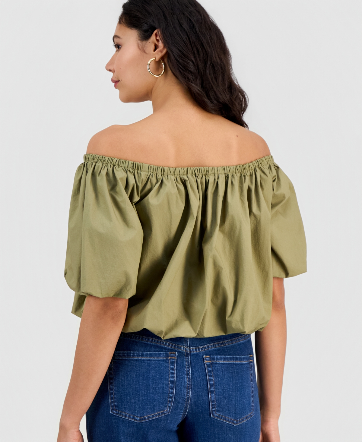 I.n.c. International Concepts Women's Cotton Off-The-Shoulder Bubble-Hem Blouse, Macy's Exclusive