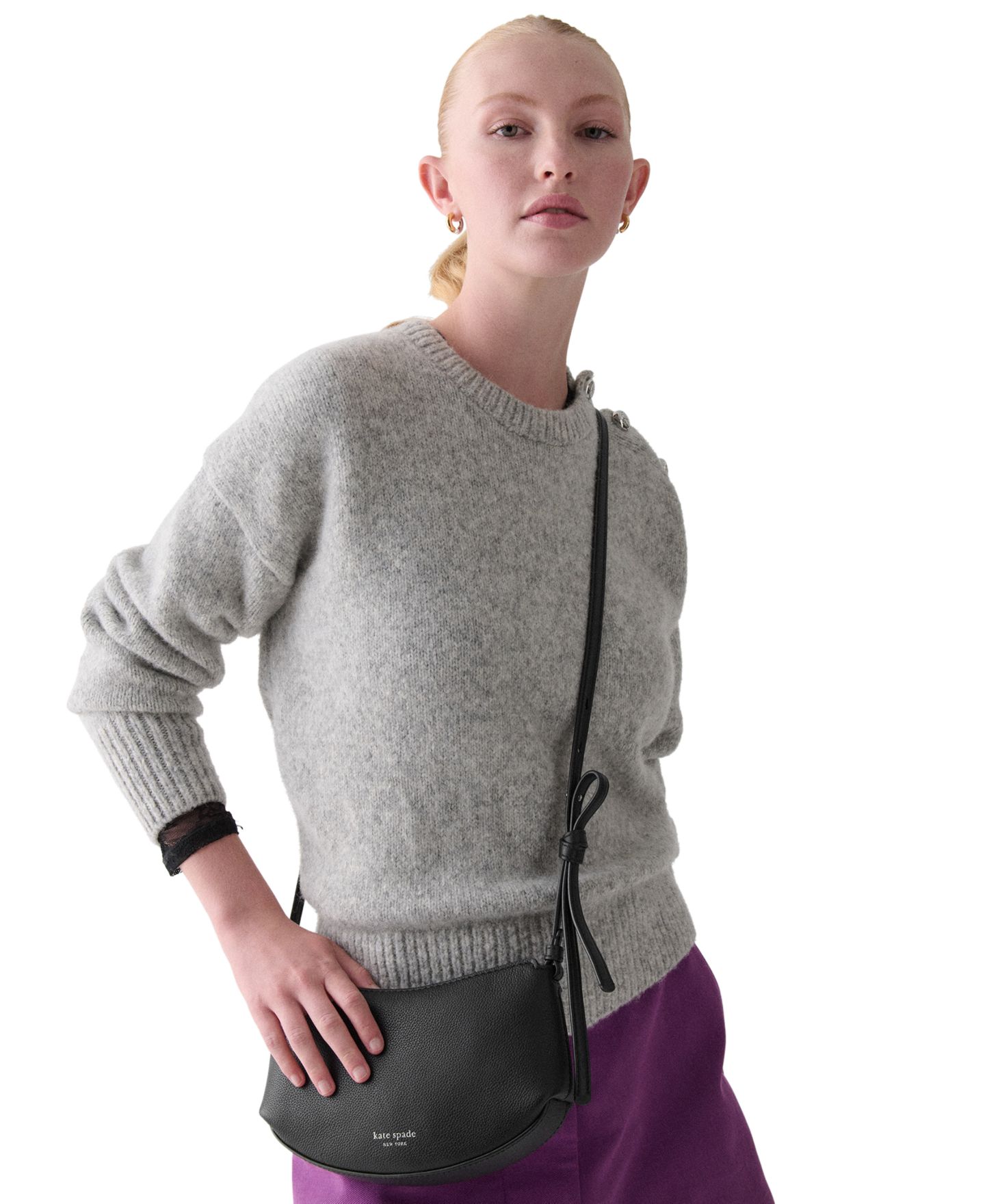 Женская сумка kate spade new york Loop Small Pebbled Leather Crossbody, цвет: Чёрный — фото 2