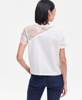 Women's Lace-Shoulder T-Shirt, Macy's Exclusive 