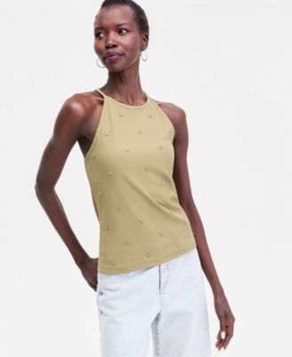 Women's Crystal Embellished Halter Tank Top