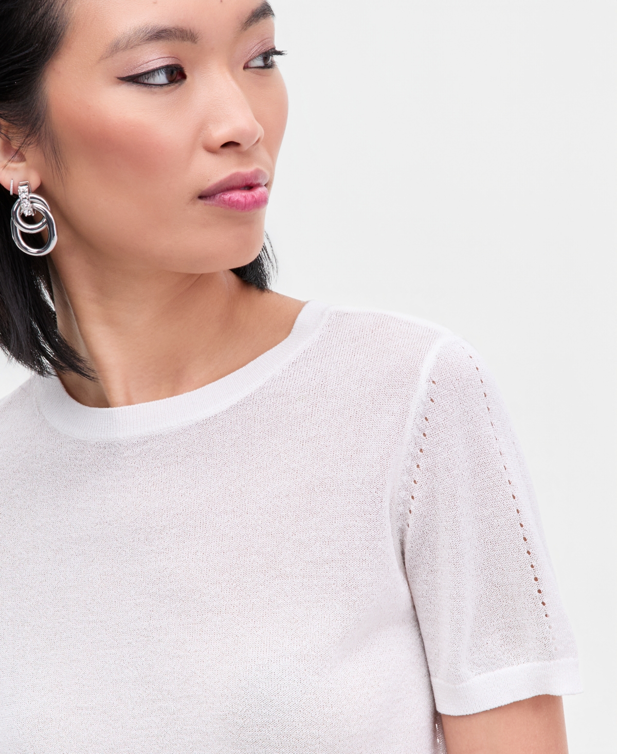 I.n.c. International Concepts Women's Lightweight Metallic-Knit Short-Sleeve Sweater, Macy's Exclusive