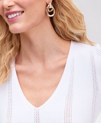 Women's Short-Sleeve V-Neck Pointelle Rib Knit Sweater, Macy's Exclusive