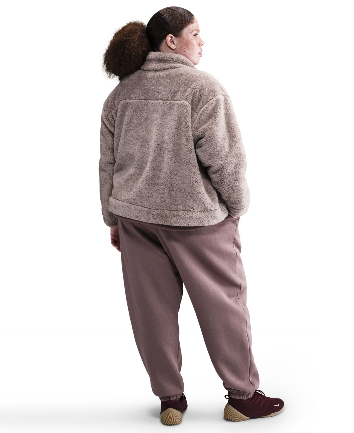 Nike Plus Size Sportswear Essential High-pile Fleece Jacket In Brown