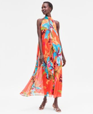 I.N.C. International Concepts - Women's Floral-Print Pleated Halter Maxi Dress