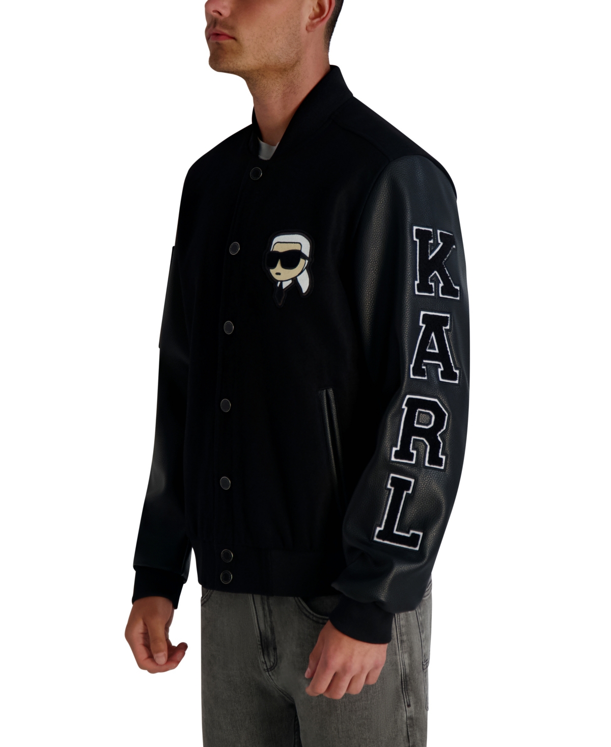 Karl Lagerfeld Paris Men's Flat Head Varsity Bomber Jacket