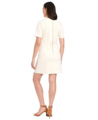 Women's Novelty Button Crewneck Shift Short Dress