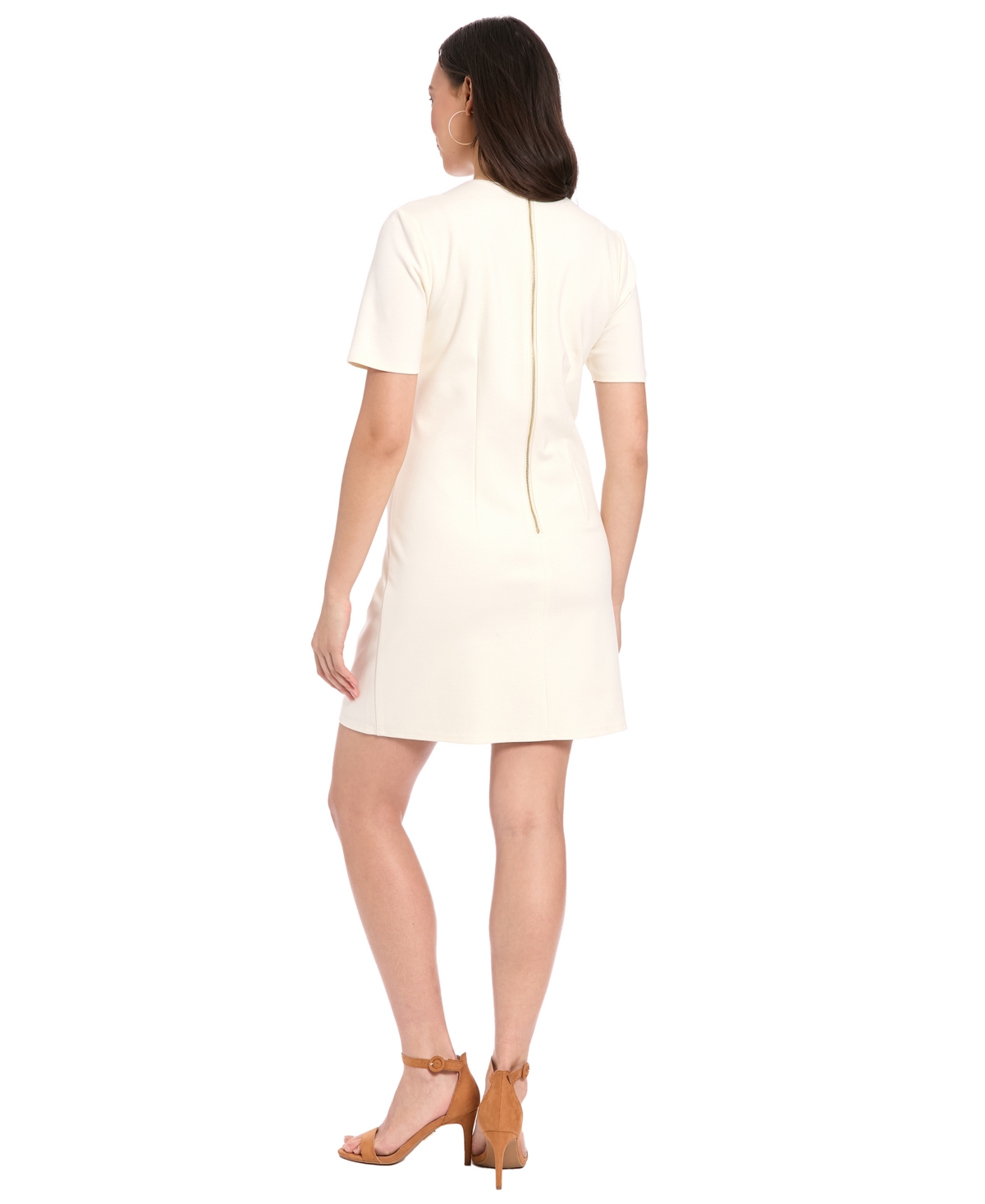 London Times Women's Novelty Button Crewneck Shift Short Dress