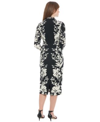 Women's Long-Sleeve Criss-Cross Neck Midi Dress