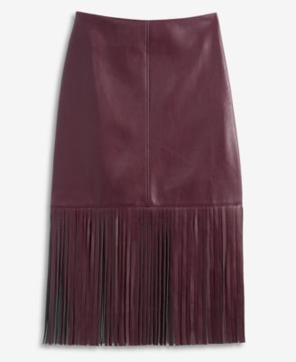 Women's Faux-Leather Fringe-Trim Skirt, Macy's Exclusive 