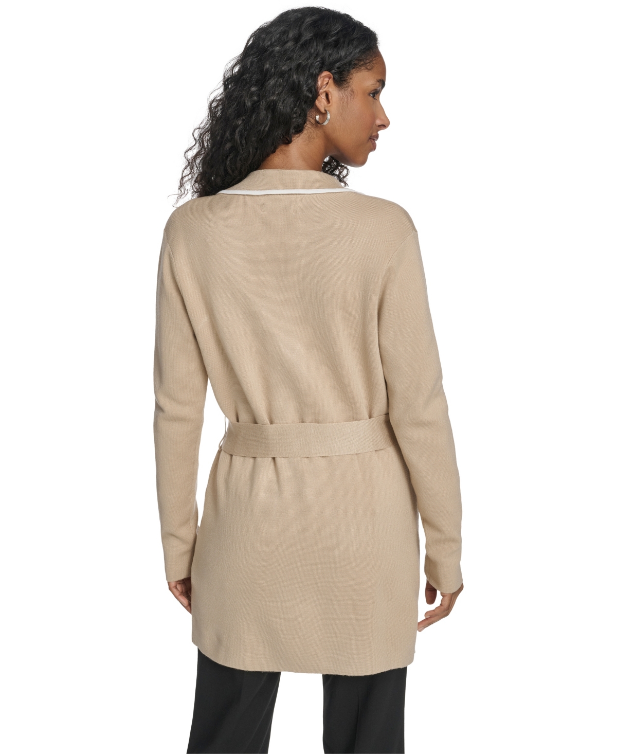 Calvin Klein Women's Tie-waist Contrast Collar Sweater In Neutral