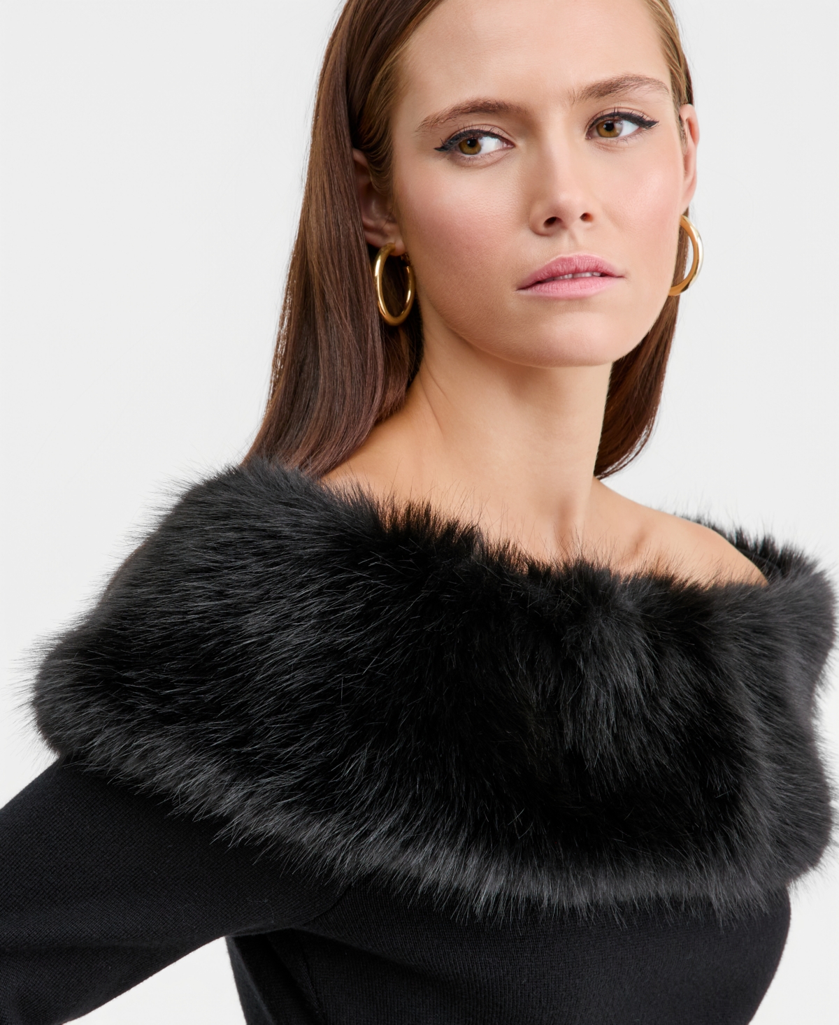 Bar Iii Women's Off-the-shoulder Faux-fur-trim Top, Macy's Exclusive In Black