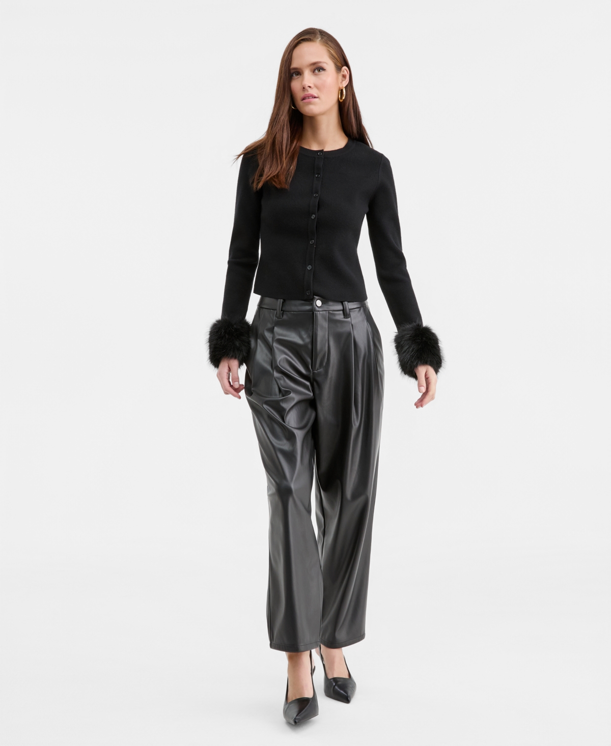 Bar Iii Women's Faux-fur-trim Cardigan, Macy's Exclusive In Black