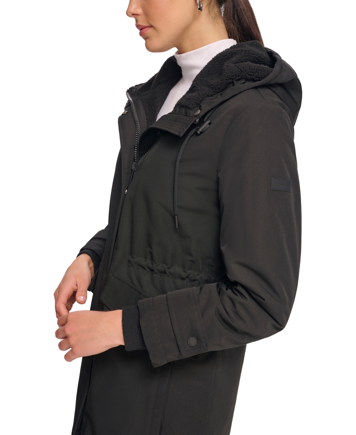 Calvin Klein Women's Stand Collar Hooded Coat In Black