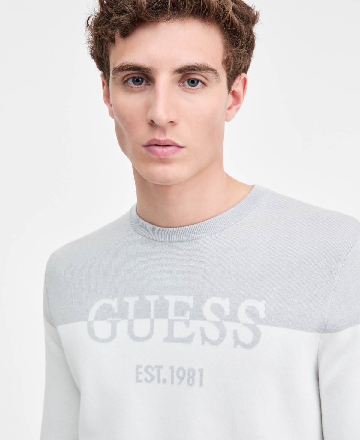 Guess Men's Kantu Two-tone Crewneck Logo Sweater In White