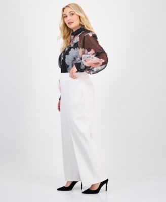 Plus Size Wide-Leg Pull-On Compression Trousers