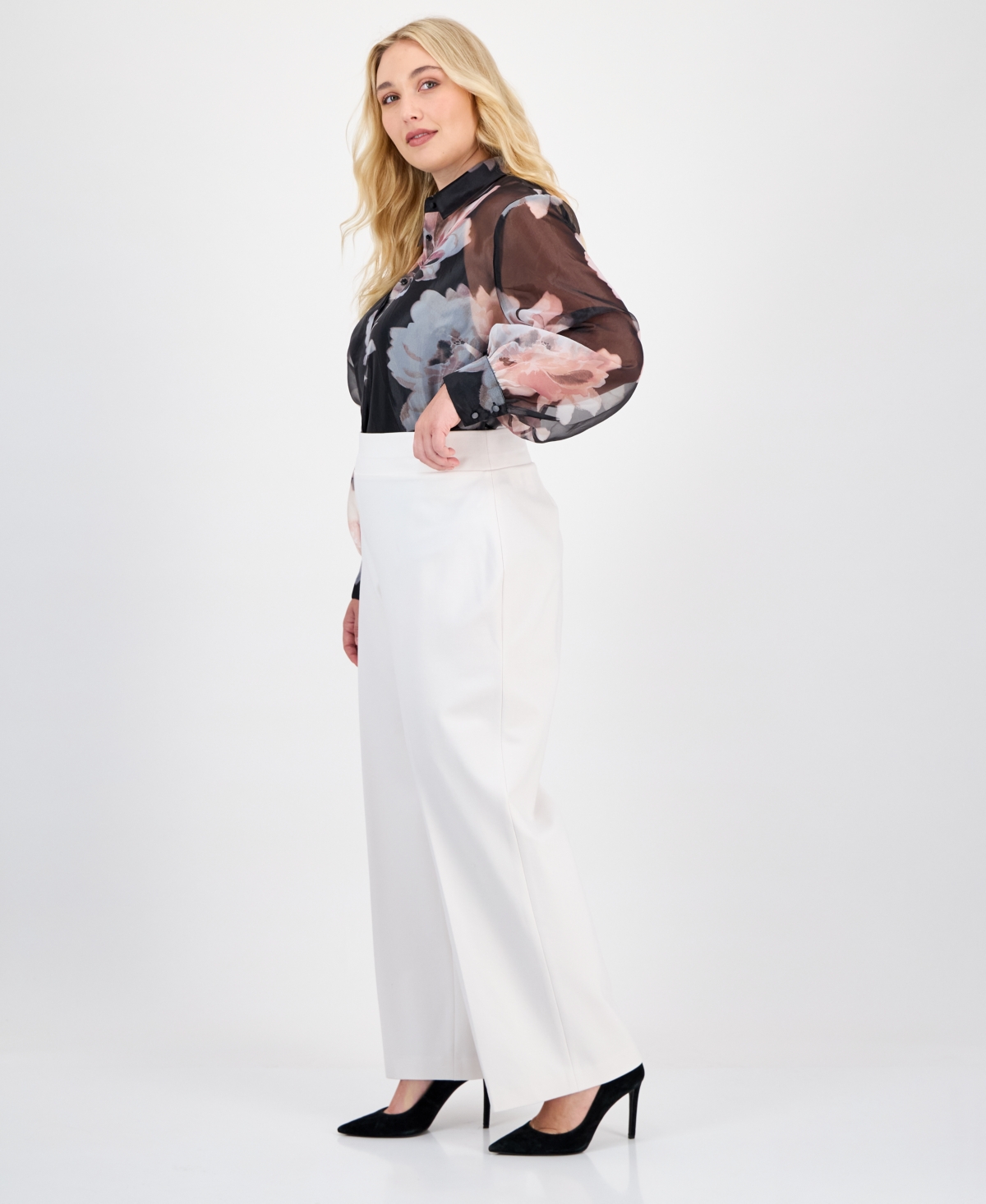 Anne Klein Plus Size Wide-leg Pull-on Compression Trousers In White