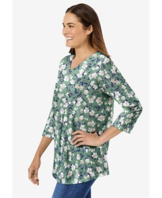 Women's Within Perfect Printed Three-Quarter Sleeve V-Neck Tee