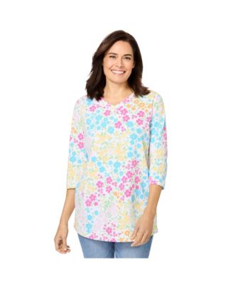 Women's Within Perfect Printed Three-Quarter Sleeve V-Neck Tee