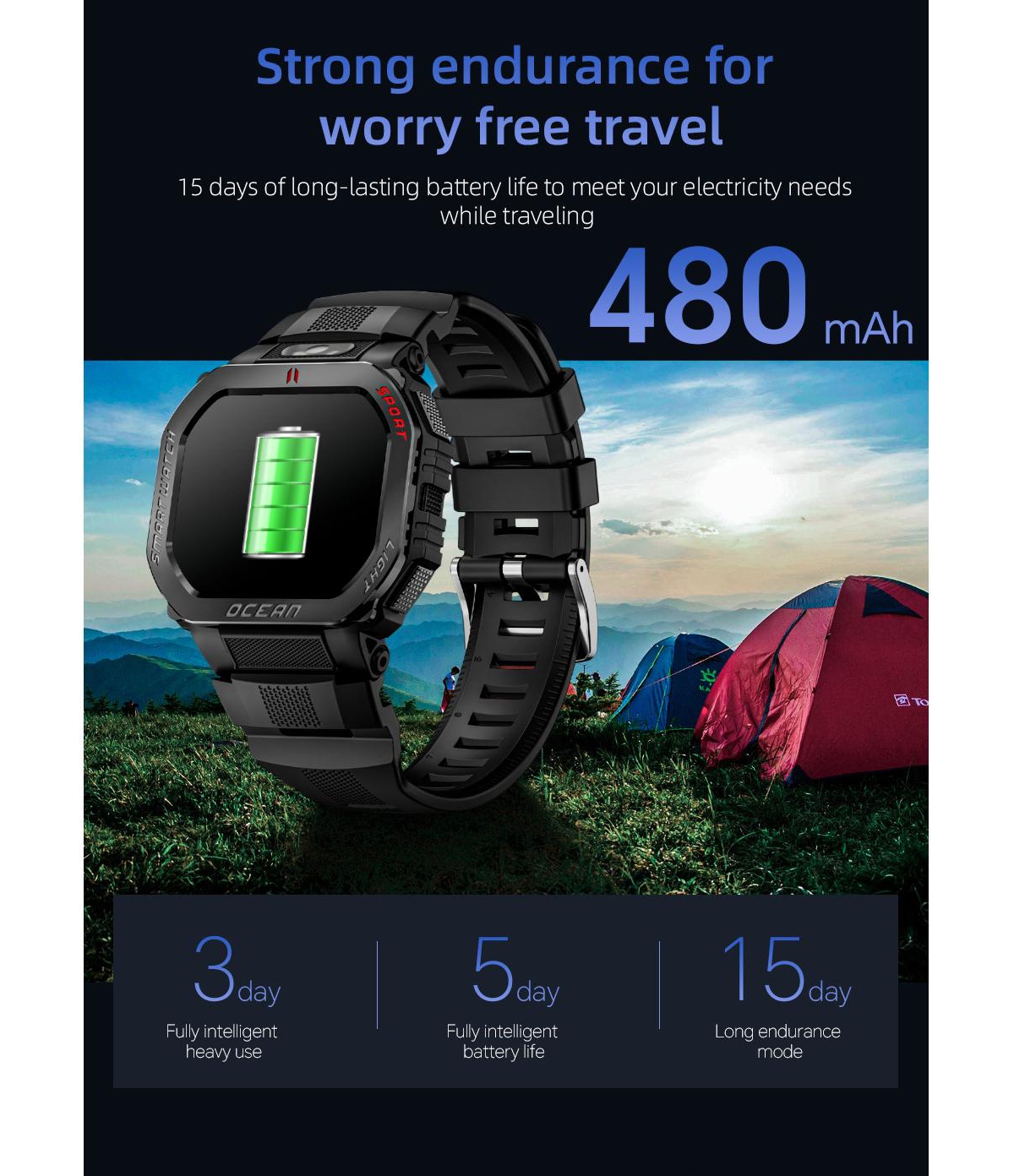 Ruxing smart Waterproof Outdoor Adventure Smartwatch with 15 Day Battery