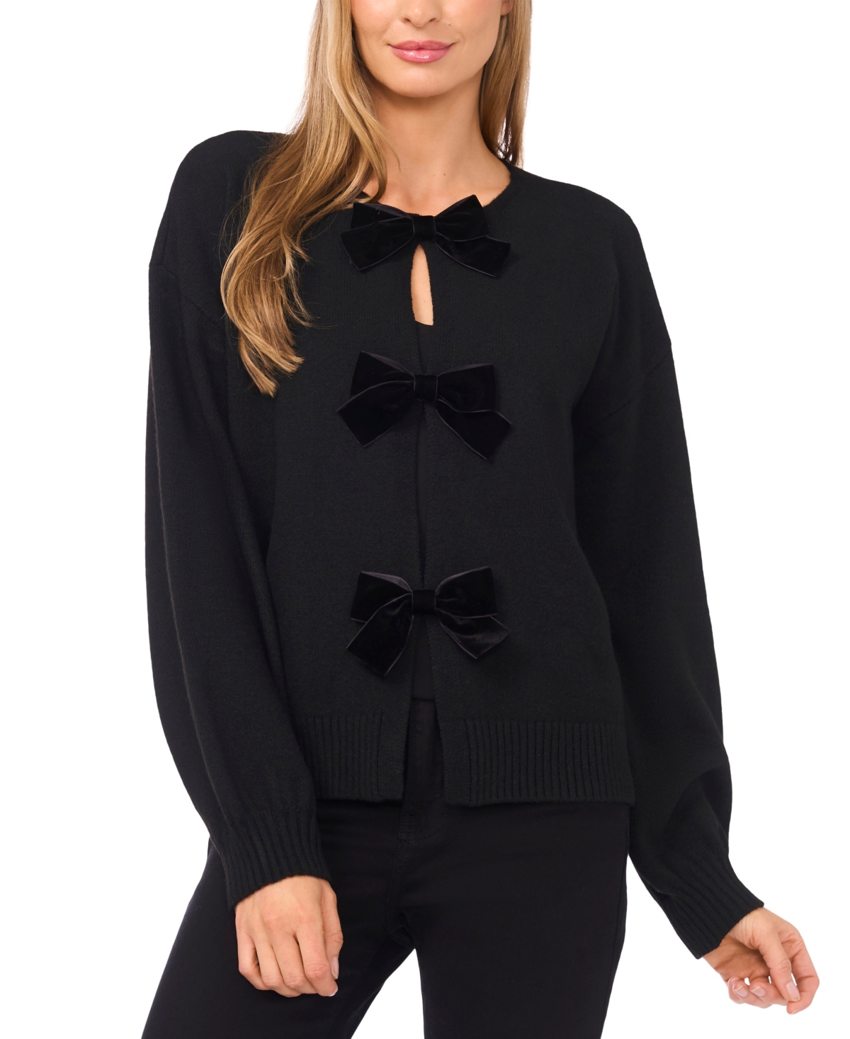Cece Bow Accent Cardigan In Black